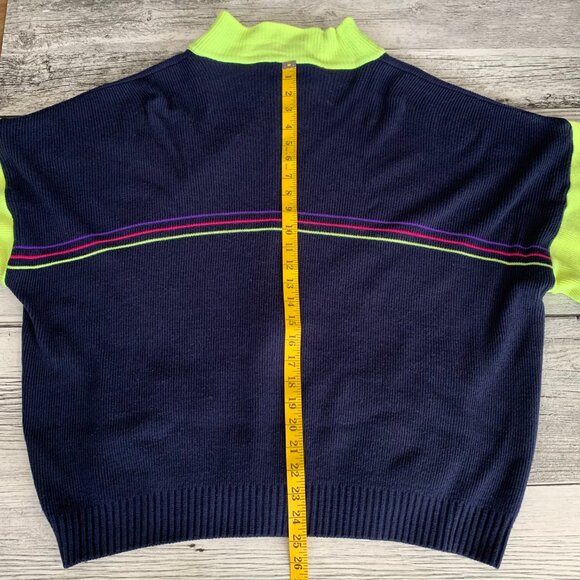Vintage Jardi Wool Blend Navy Neon Green Knit Full Zip Ski Cadigan Sweater - Picture 13 of 14